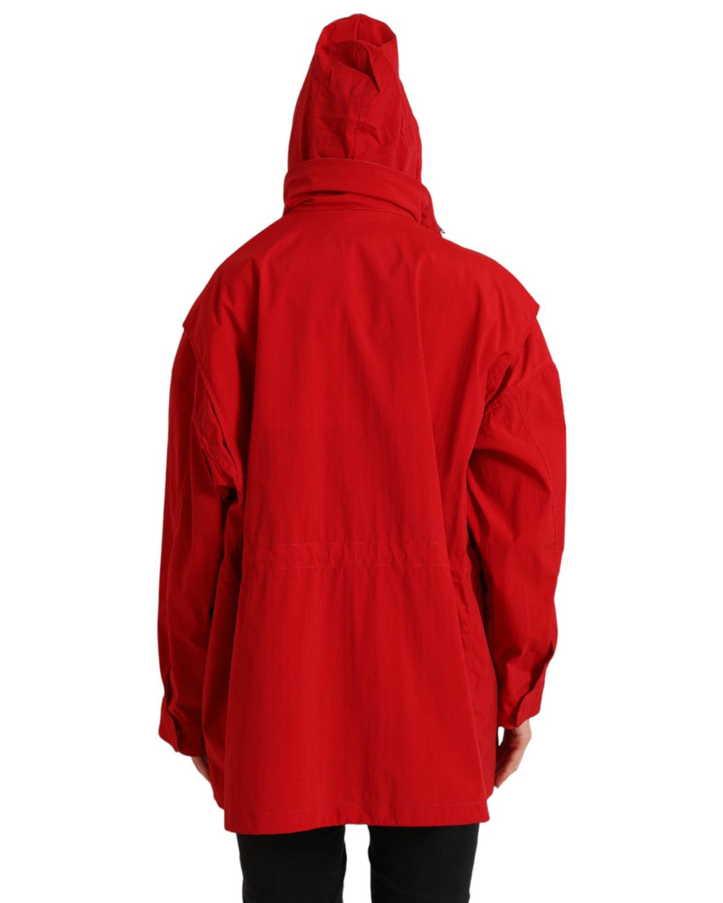 Dolce & Gabbana Red Polyester Hooded Button Rain Coat Jacket