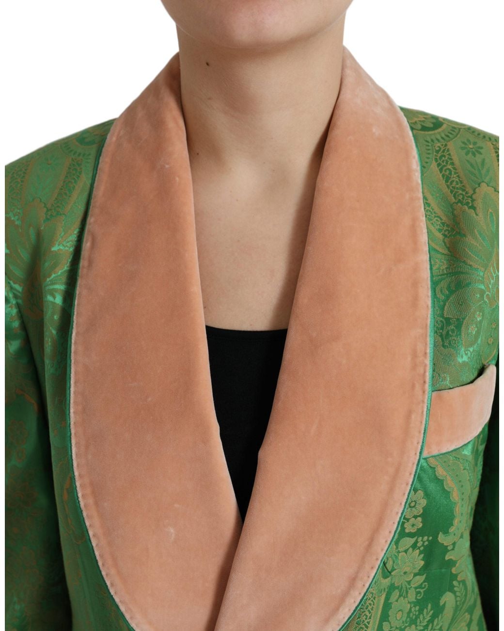 Dolce & Gabbana Green Floral Double Breasted Coat Jacket