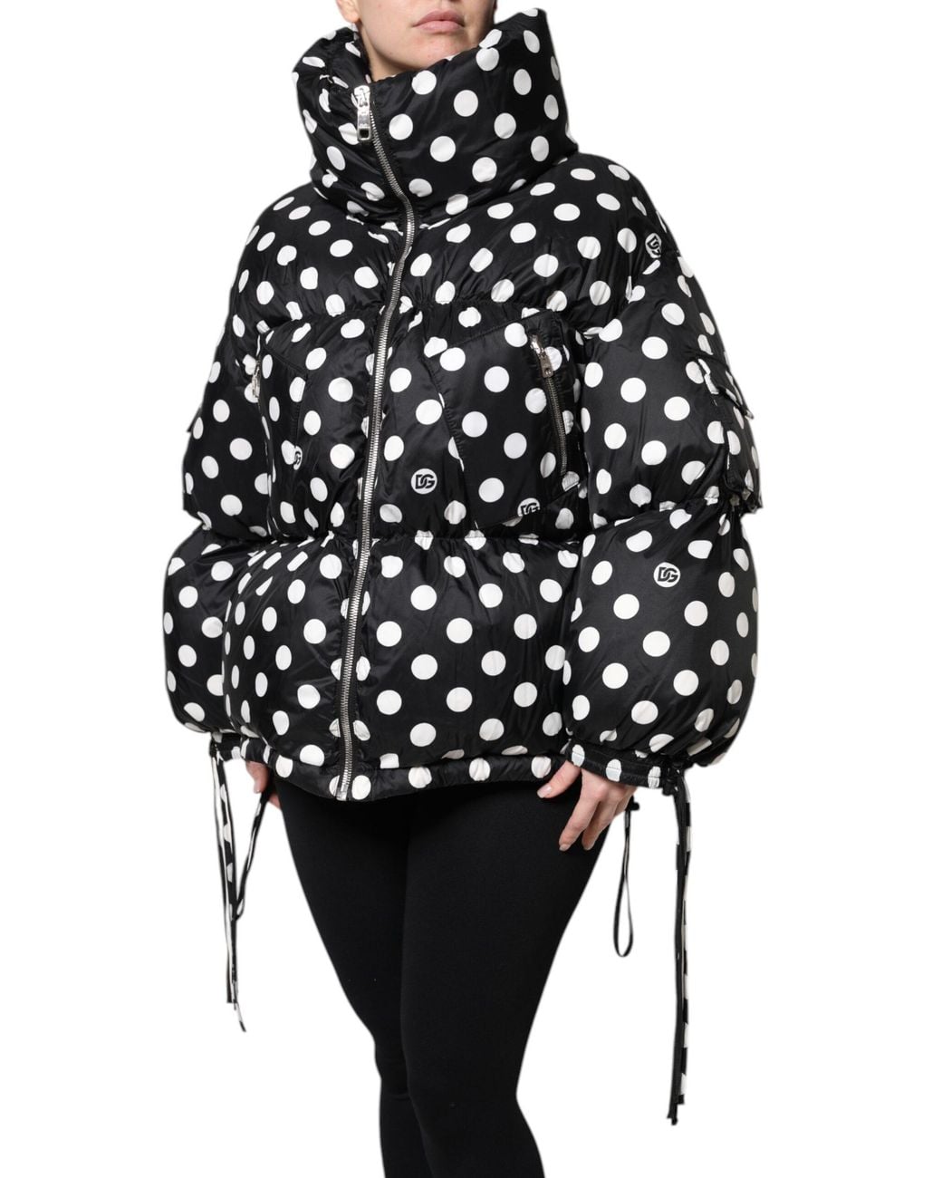 Dolce & Gabbana Black Polka Dot Full Zip Puffer Jacket