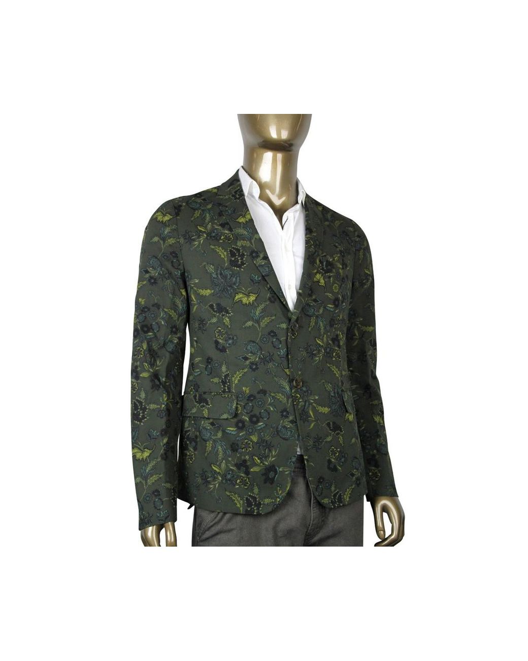 Gucci Green Floral Blazer Cotton Two Button Jacket (G 48 Us 38) for men
