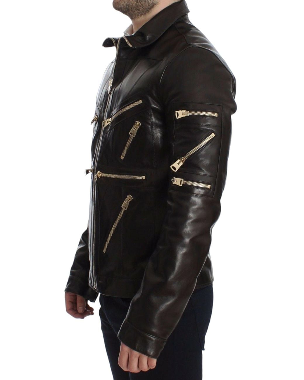Dolce & Gabbana Black Lambskin Leather Zipper Jacket for men