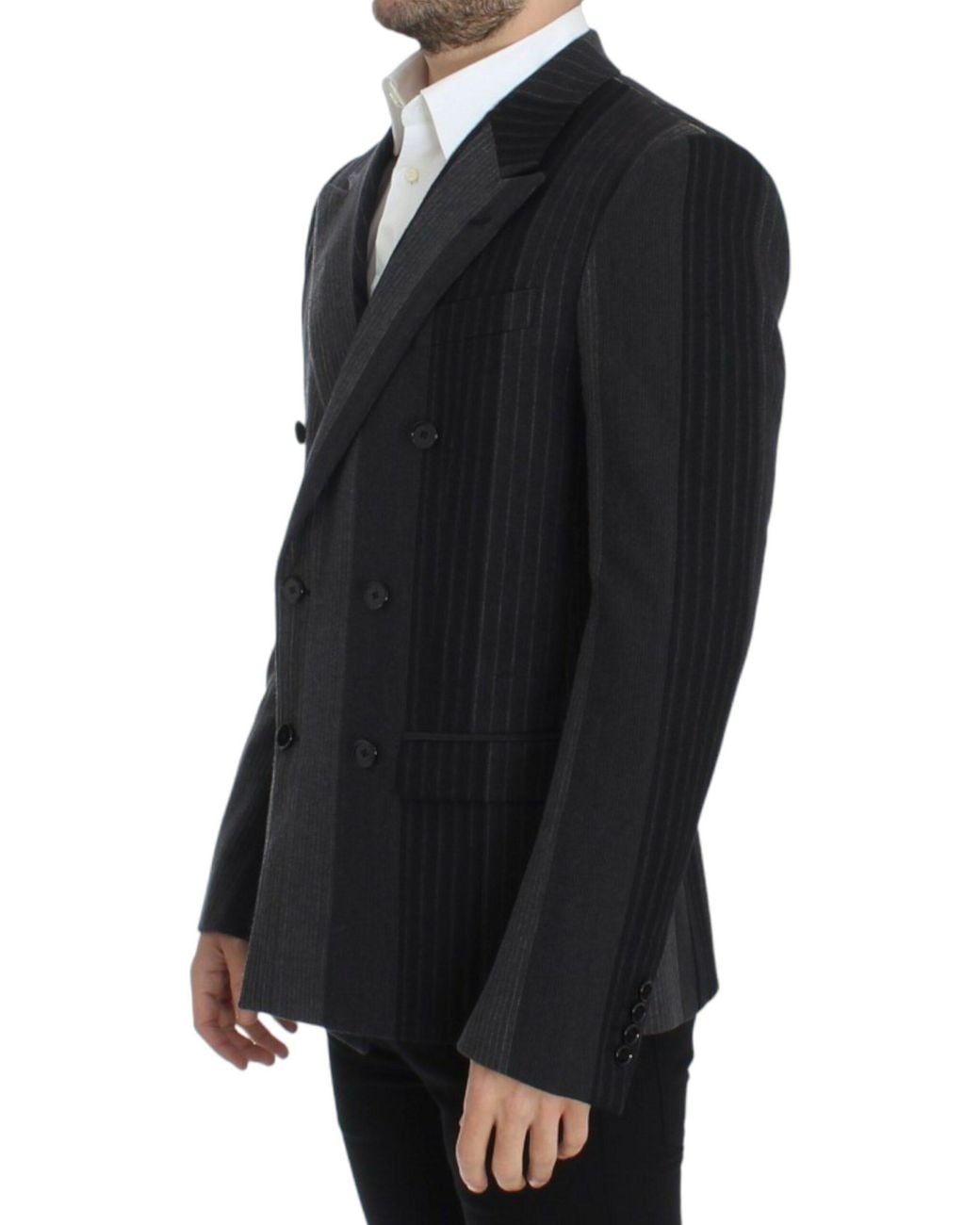 Dolce & Gabbana Black Dolce Gabbana Striped Wool Stretch Blazer for men