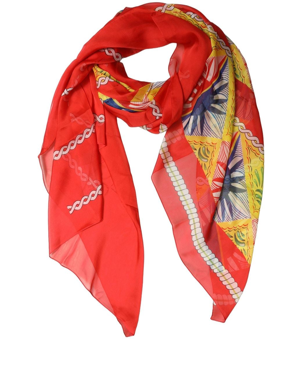 Dolce & Gabbana Red Silk Printed Shawl Stole Scarf