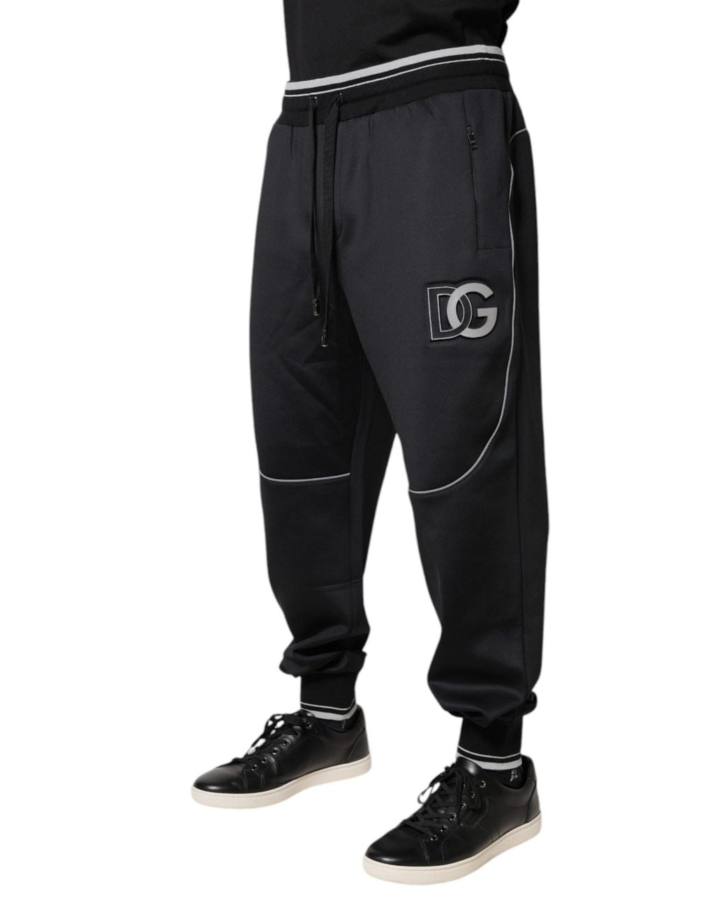 Dolce & Gabbana Black Polyester Logo Jogger Pants for men