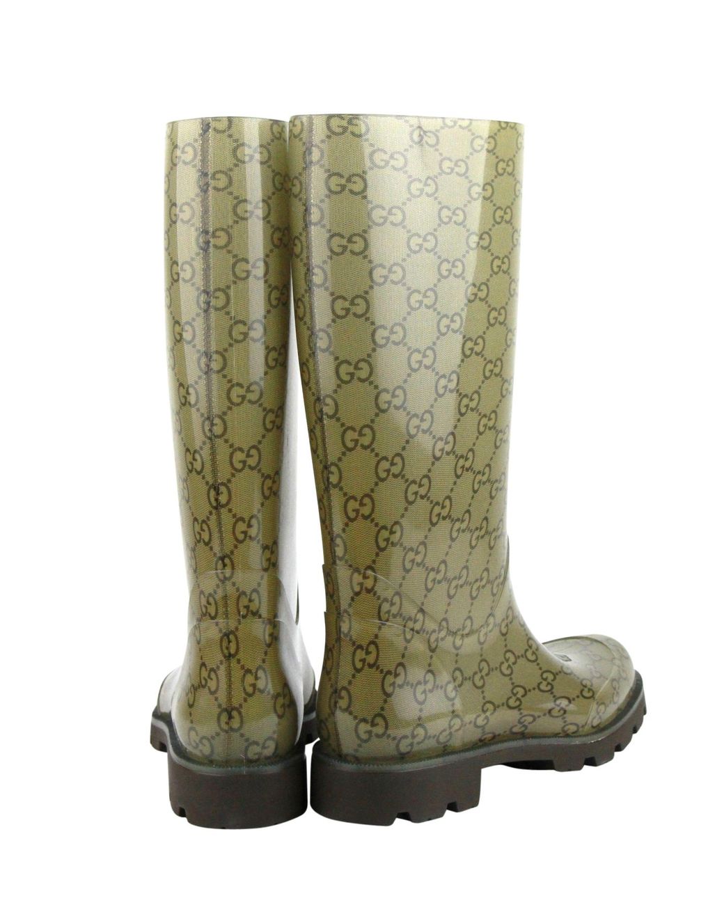 Gucci Green Ssima Pattern Rubber Rain Boots