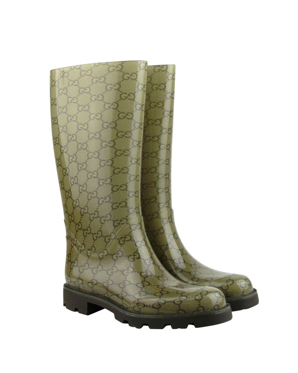 Gucci Green Ssima Pattern Rubber Rain Boots