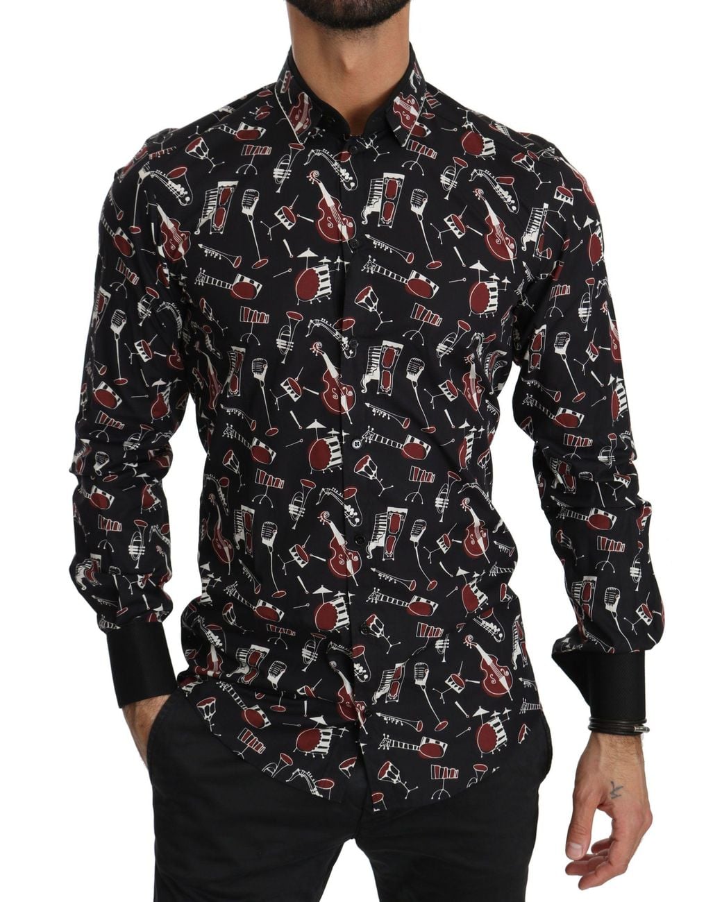 Dolce & Gabbana Black Musical Instrument Slim Fit Shirt for men
