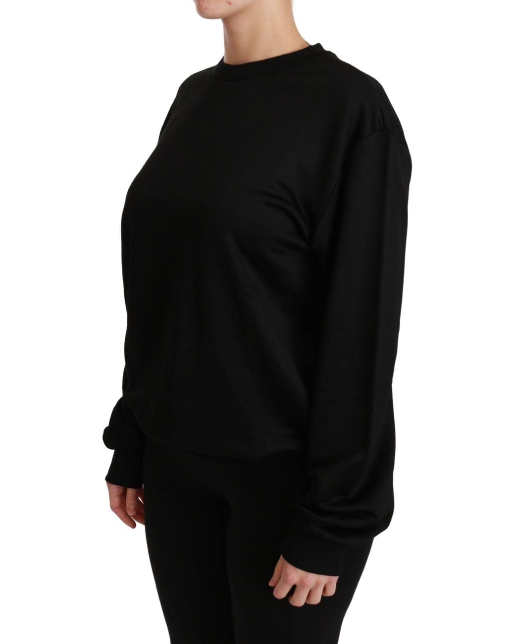 Dolce & Gabbana Black Cotton Crewneck Pullover Sweater