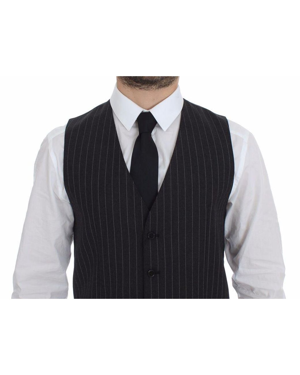 Dolce & Gabbana Blue Striped Wool Logo Vest Gilet Weste for men