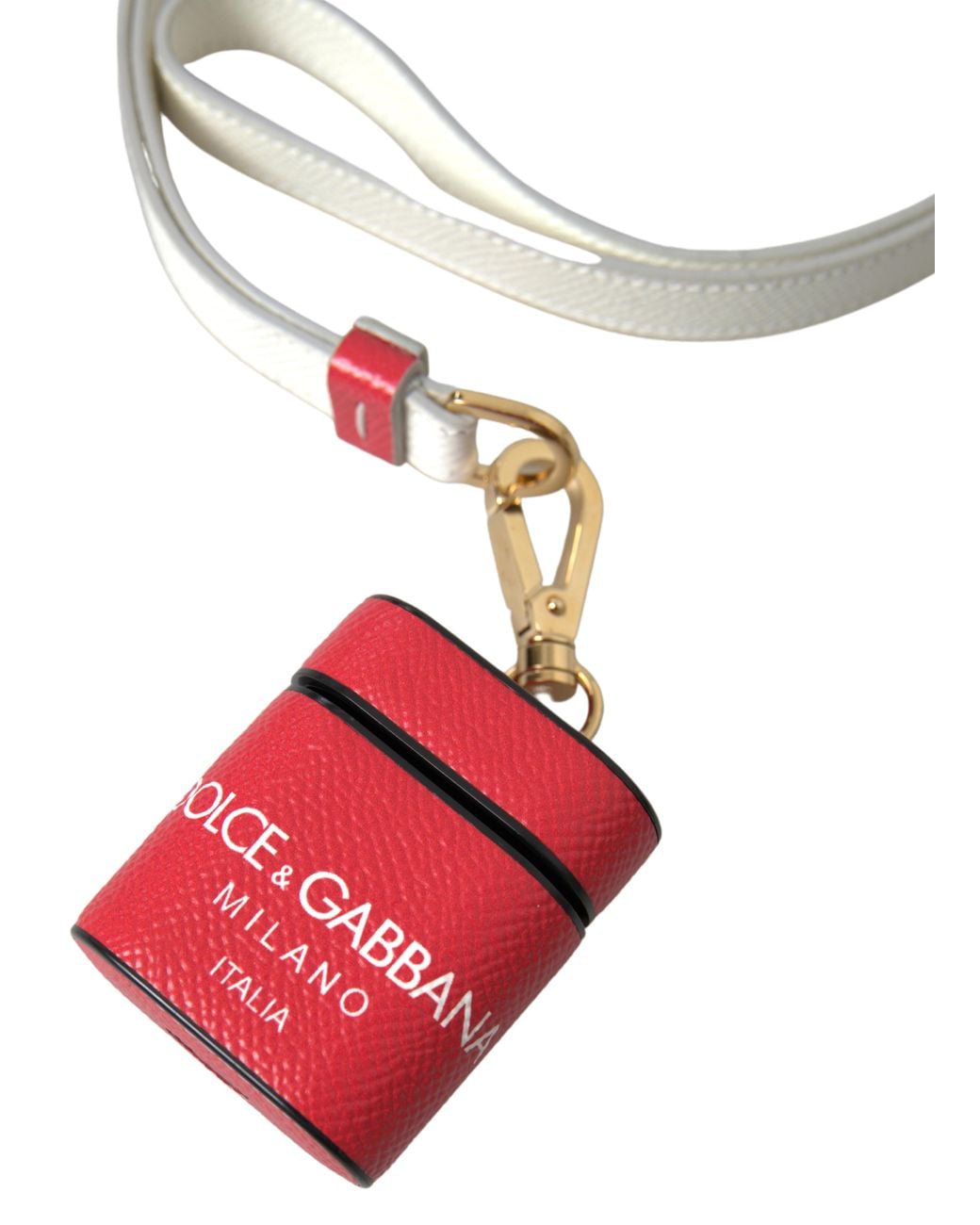 Dolce & Gabbana Red Leather Tone Metal Logo Print Strap Airpods Case Calf Accessory