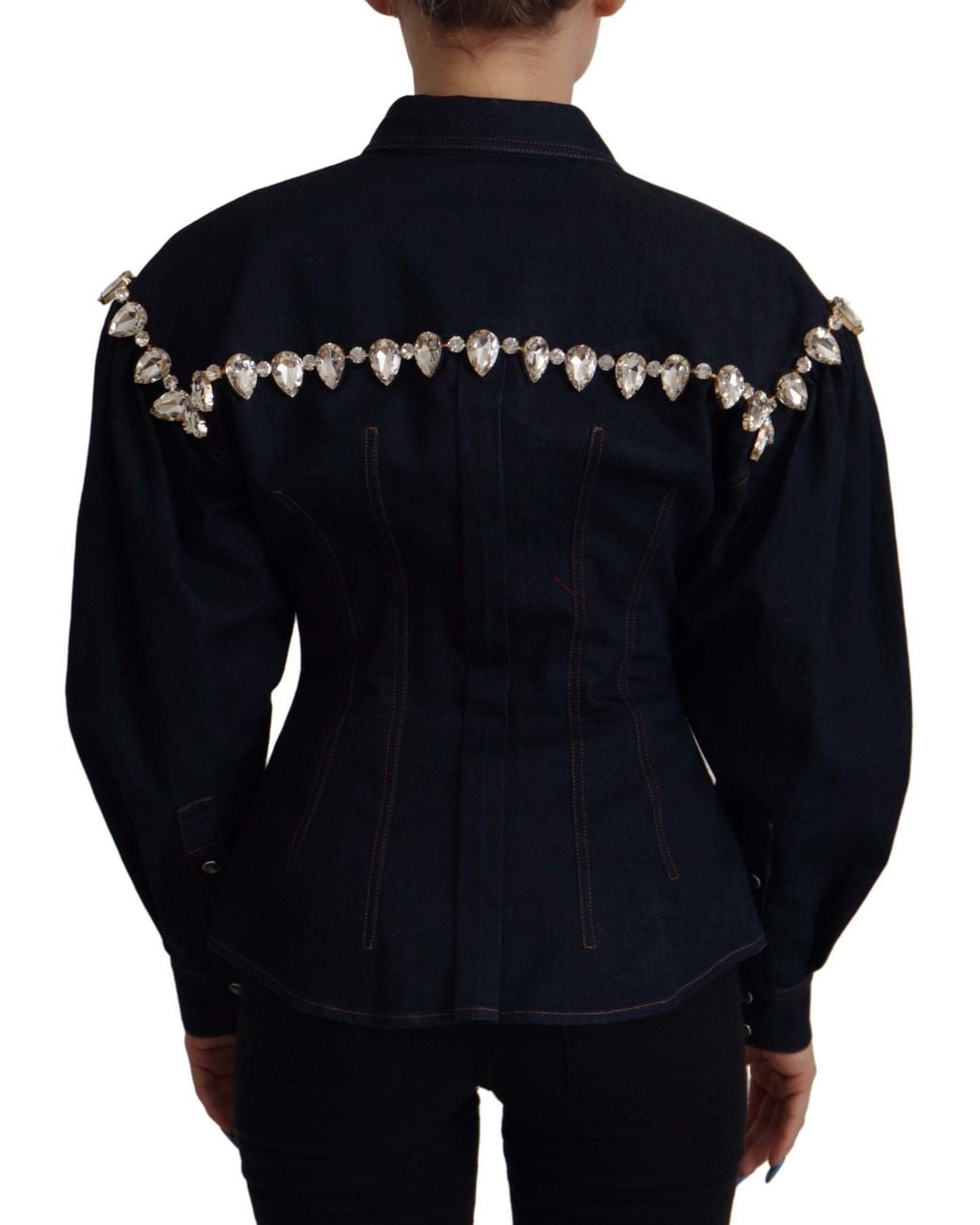 Dolce & Gabbana Black Denim Crystal Embellish Cotton Jacket Clothing