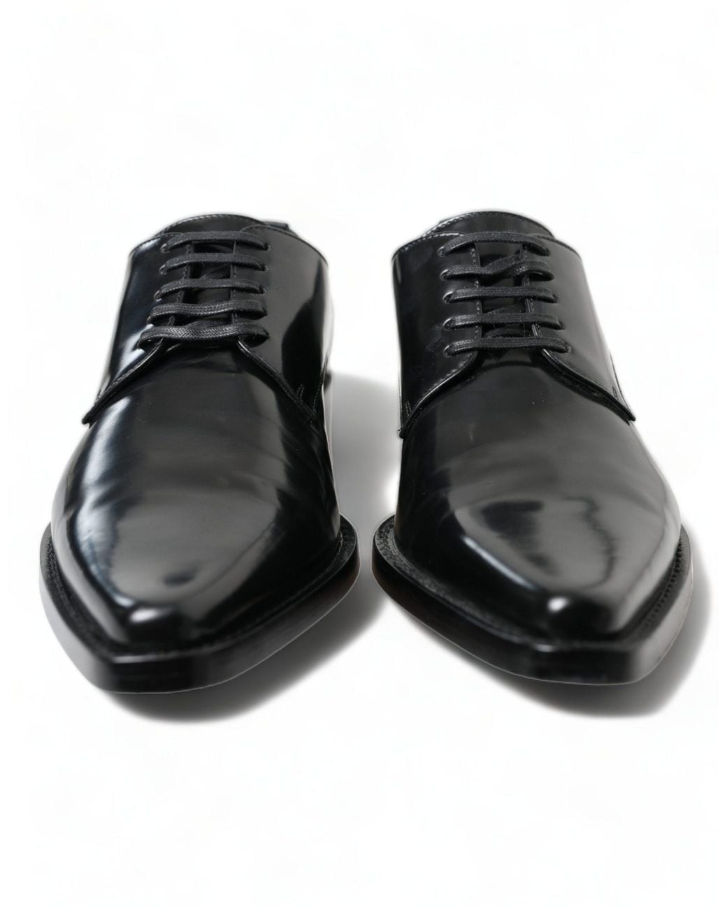 Dolce & Gabbana Black Leather Lace Up Formal Flats Shoes
