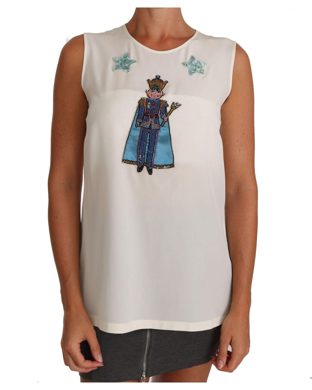 Dolce & Gabbana White Silk Crystal Sequined Fairy T-Shirt