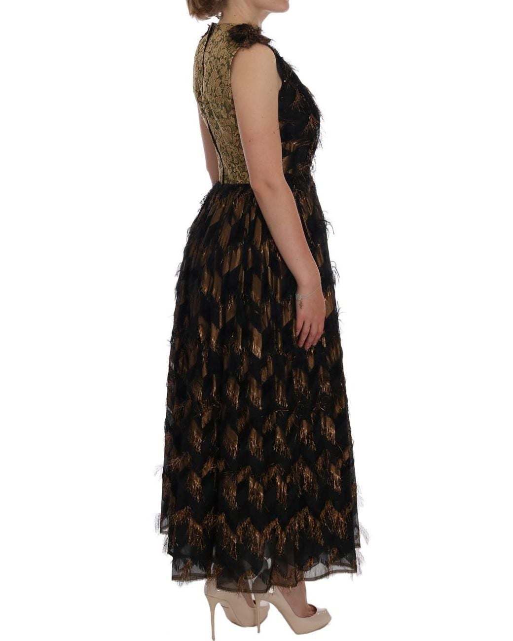 Dolce & Gabbana Black Silk Brown Fringes A-line Dress