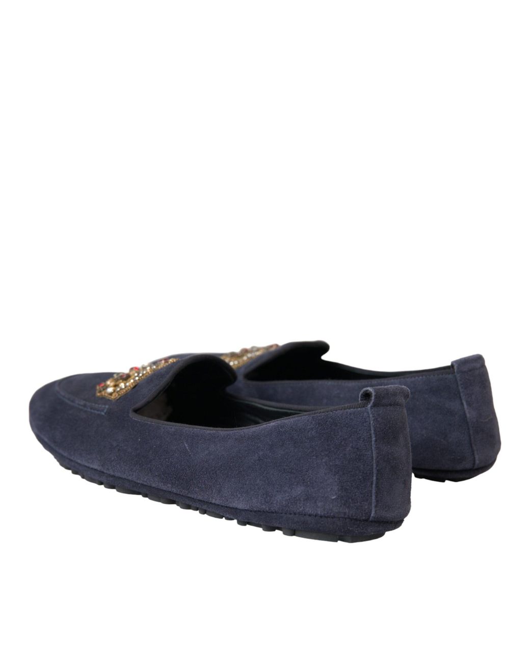 Dolce & Gabbana Blue Leather Suede Crystal Crown Loafers Shoes for men