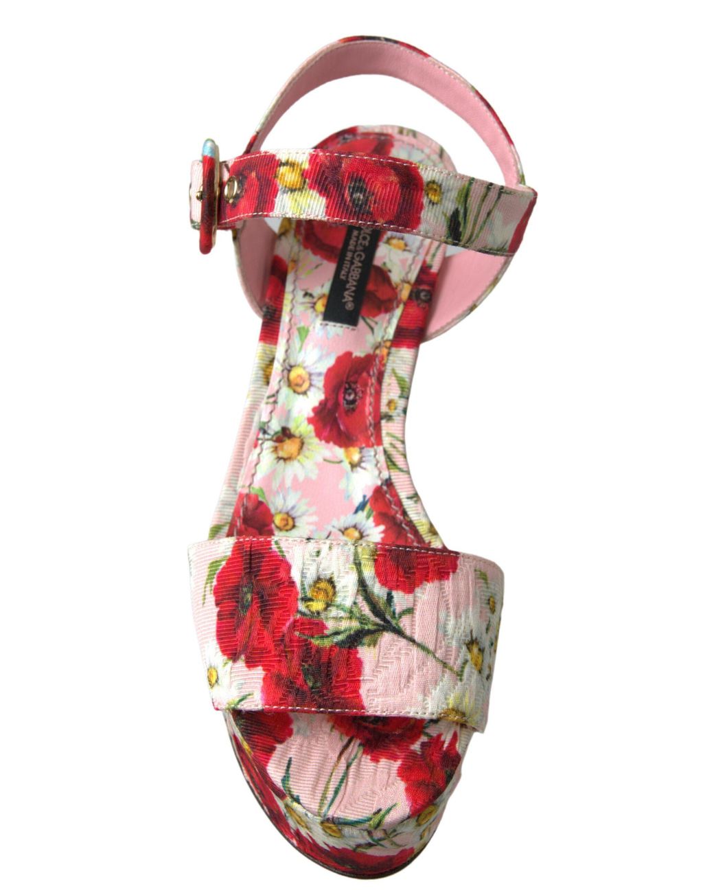 Dolce & Gabbana Black Floral Print Wedges Ankle Strap Sandals Cotton