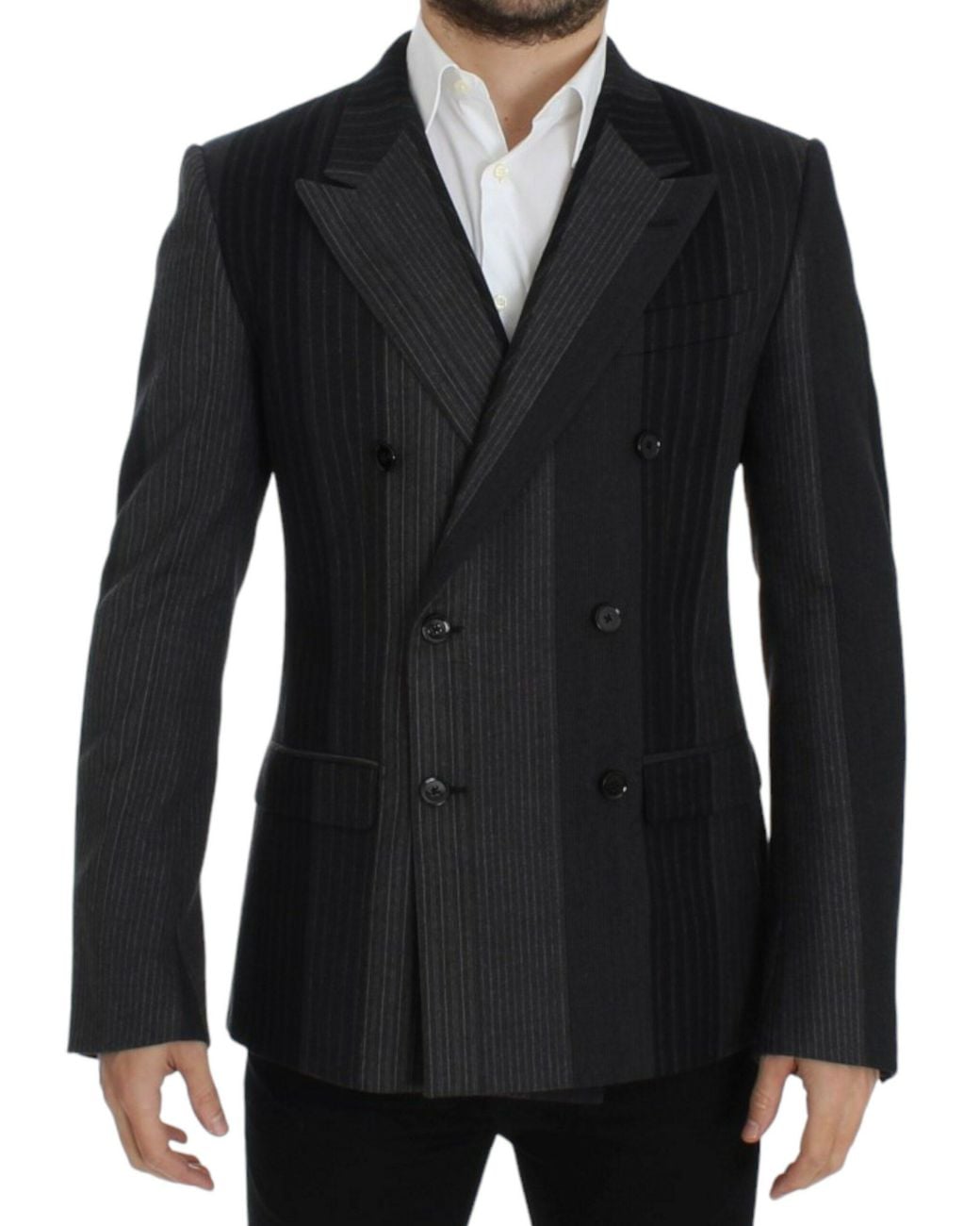 Dolce & Gabbana Black Dolce Gabbana Striped Wool Stretch Blazer for men