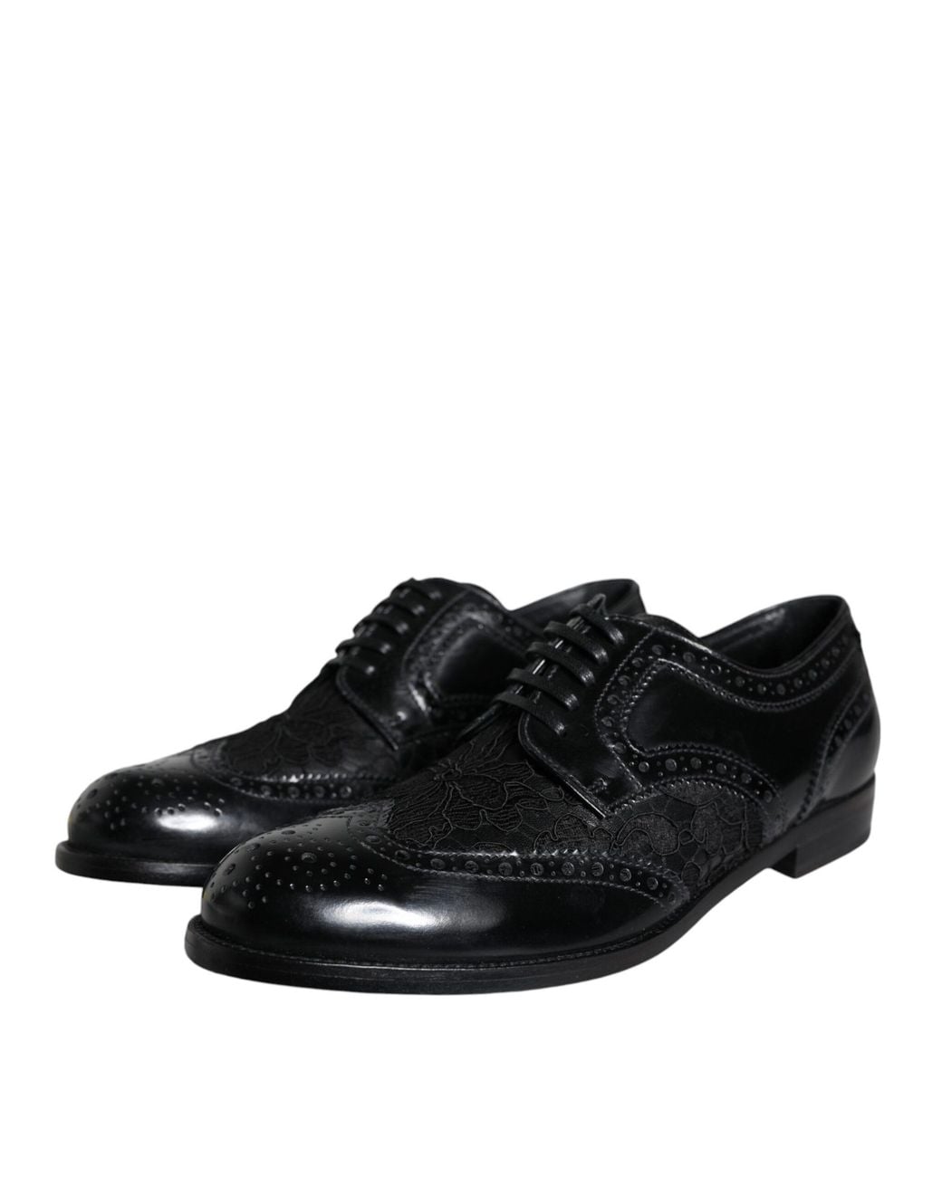 Dolce & Gabbana Black Leather Floral Lace Dress Formal Shoes
