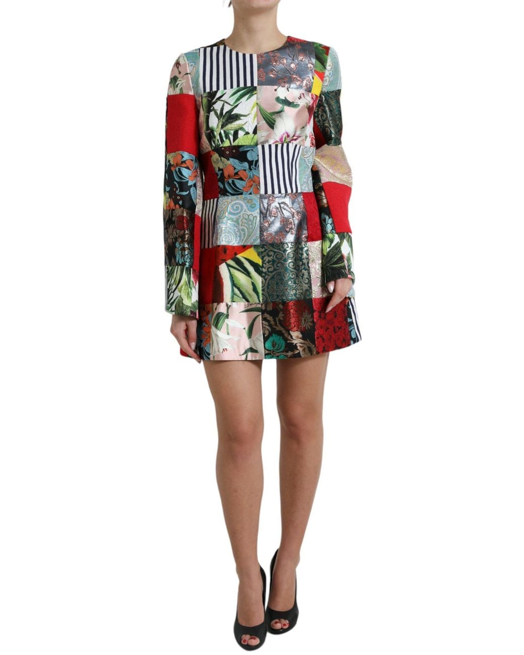 Dolce & Gabbana Red Floral Patchwork Shift Mini Dress