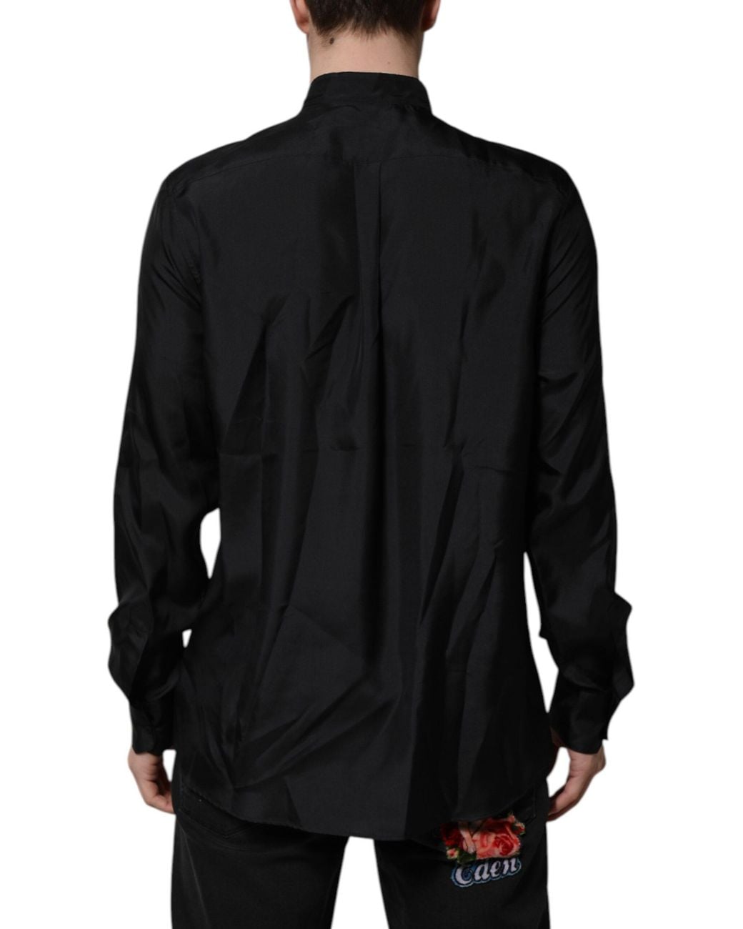 Dolce & Gabbana Black Dark Silk Martini Formal Dress Shirt for men