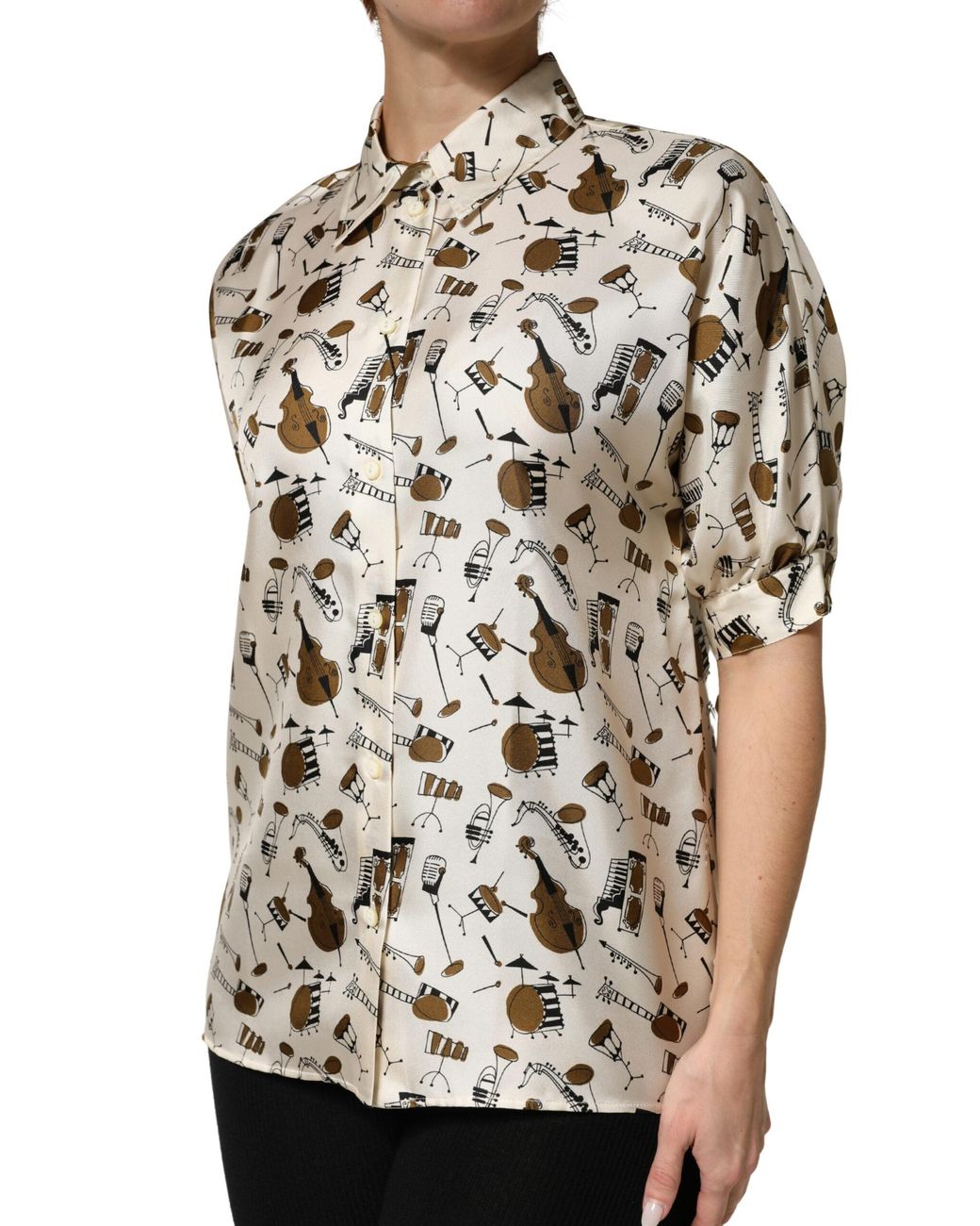 Dolce & Gabbana Natural Musical Instrument Print Short Sleeve Top