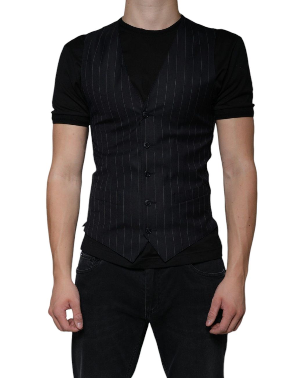 Dolce & Gabbana Black Leather Waistcoat Dress Formal Vest for men