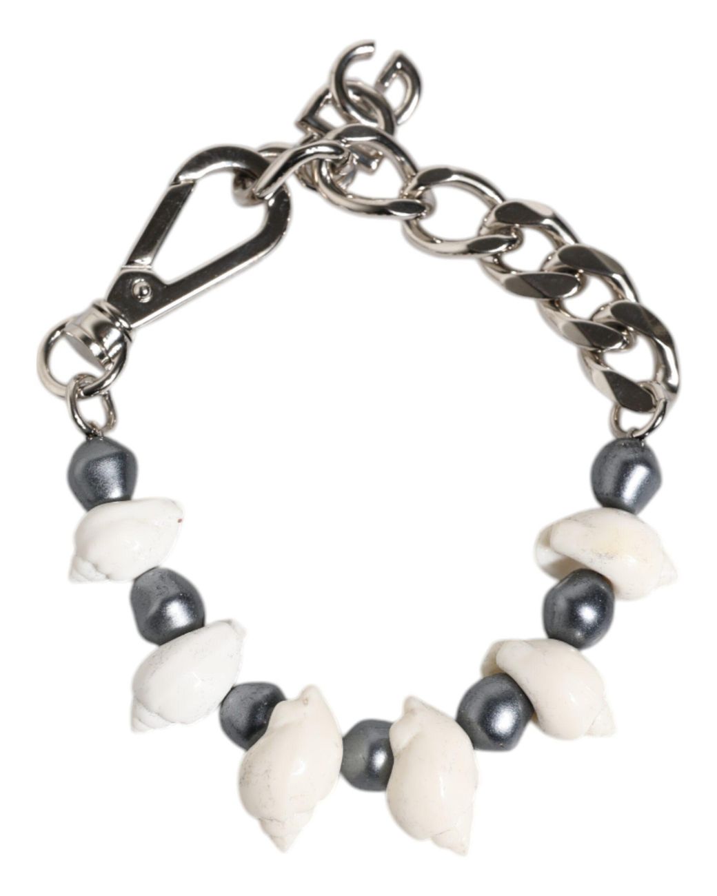 Dolce & Gabbana Metallic Tone Brass Beaded Shell Dg Logo Pendant Bracelet for men