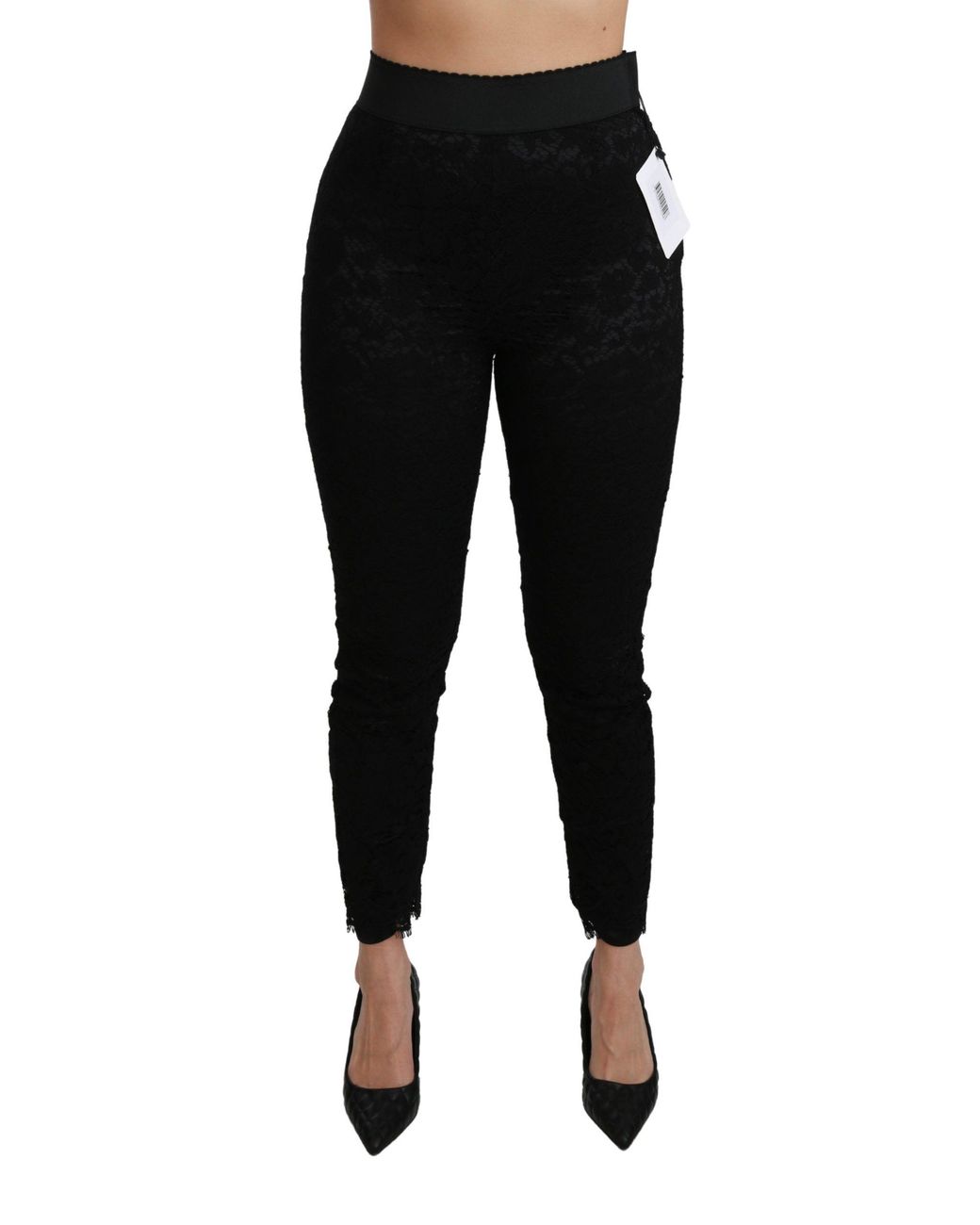 Dolce & Gabbana Black Lace Skinny High Waist Cotton Pants
