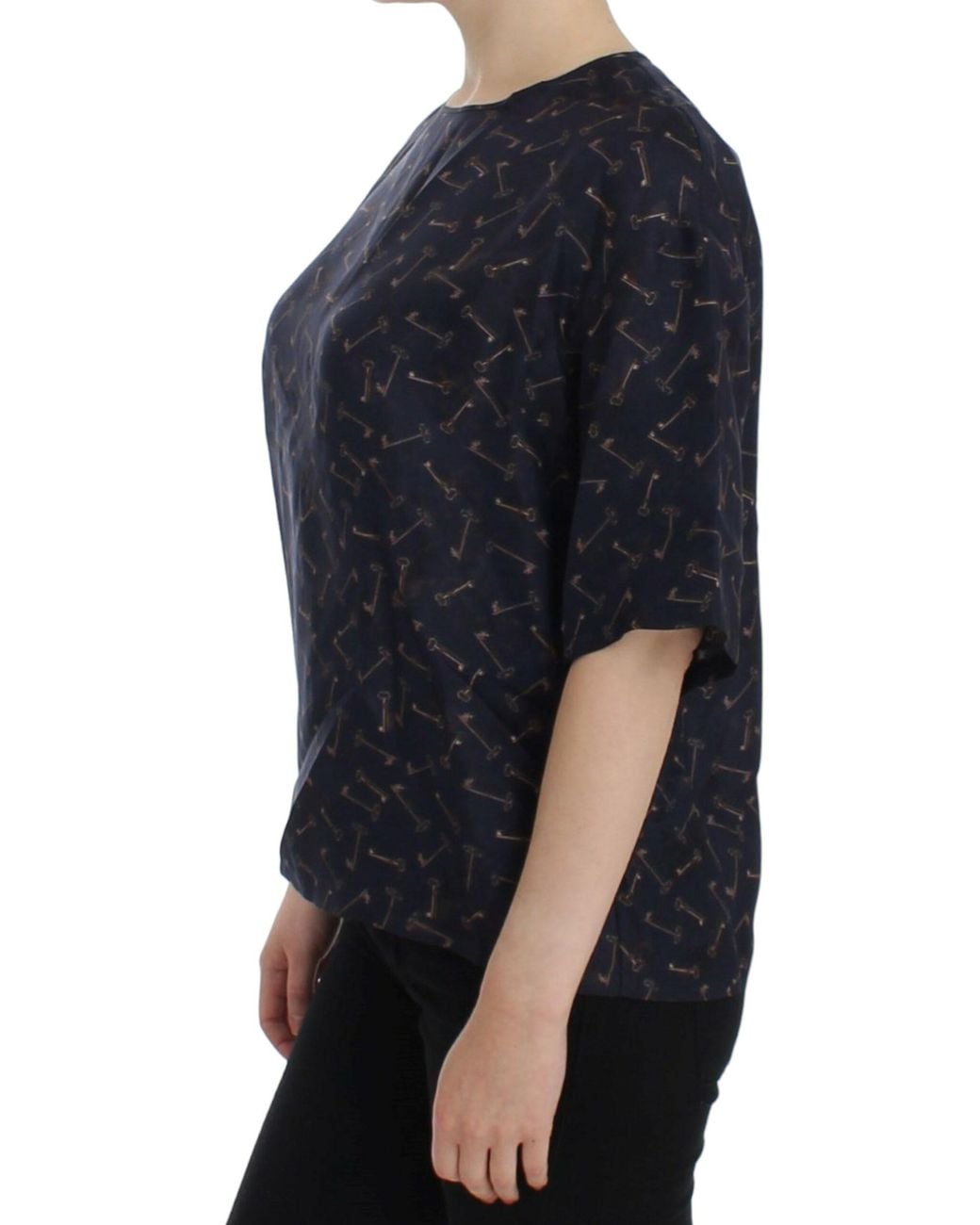 Dolce & Gabbana Black Key Print Silk Blouse