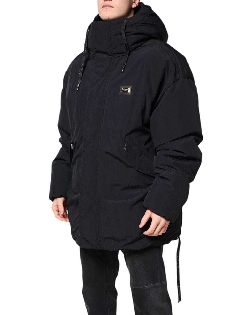 Dolce & Gabbana Black Nylon Full Zip Hooded Parka Jacket for men