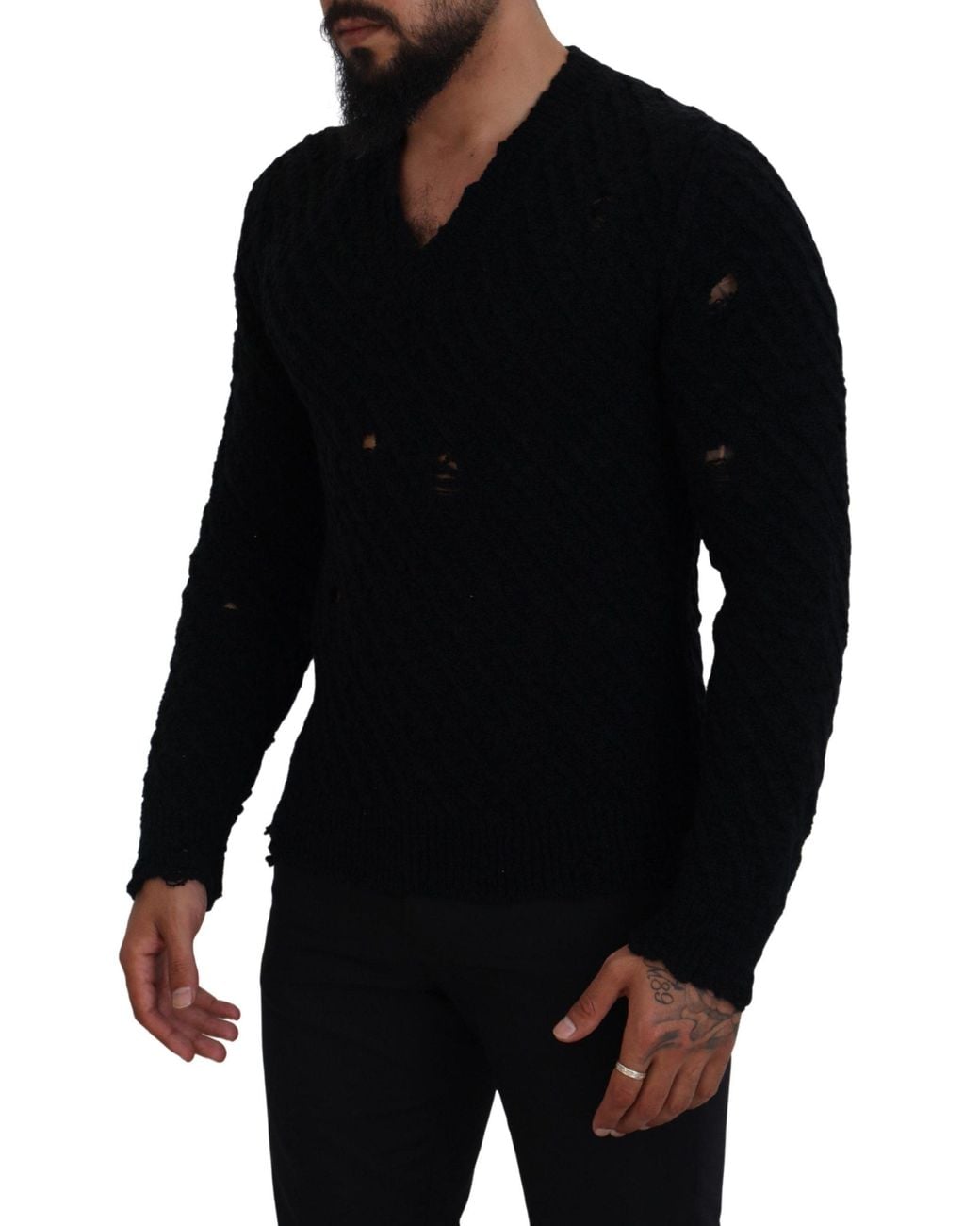 Dolce & Gabbana Black Wool V-Neck Knitted Pullover Sweater for men