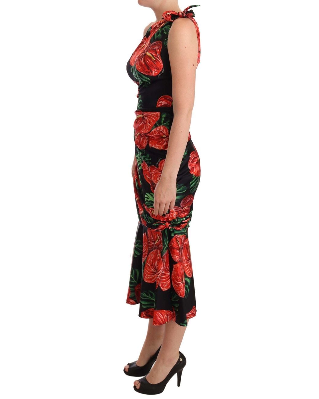 Dolce & Gabbana Red Elegant Floral Silk Draped Dress