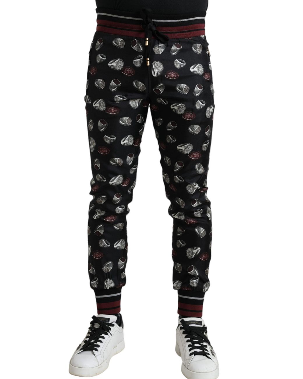 Dolce & Gabbana Black Ring Silk Jogging Trousers Pants for men