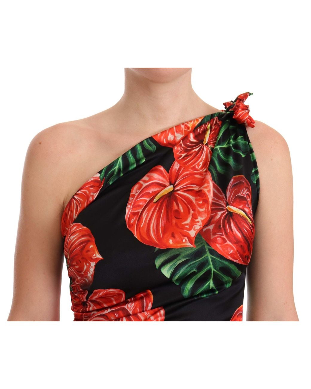 Dolce & Gabbana Red Elegant Floral Silk Draped Dress
