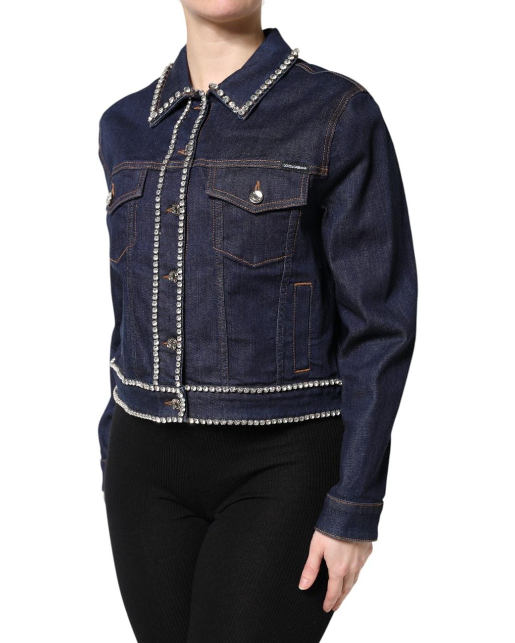Dolce & Gabbana Blue Denim Cotton Crystal Embellished Jacket
