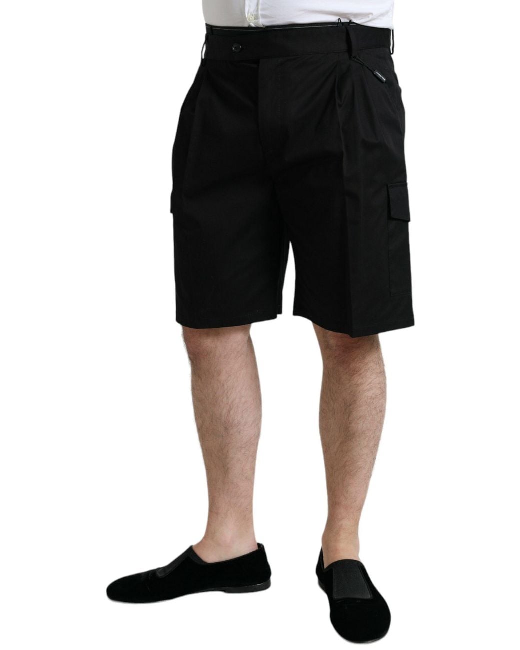 Dolce & Gabbana Black Cotton Stretch Cargo Bermuda Shorts for men