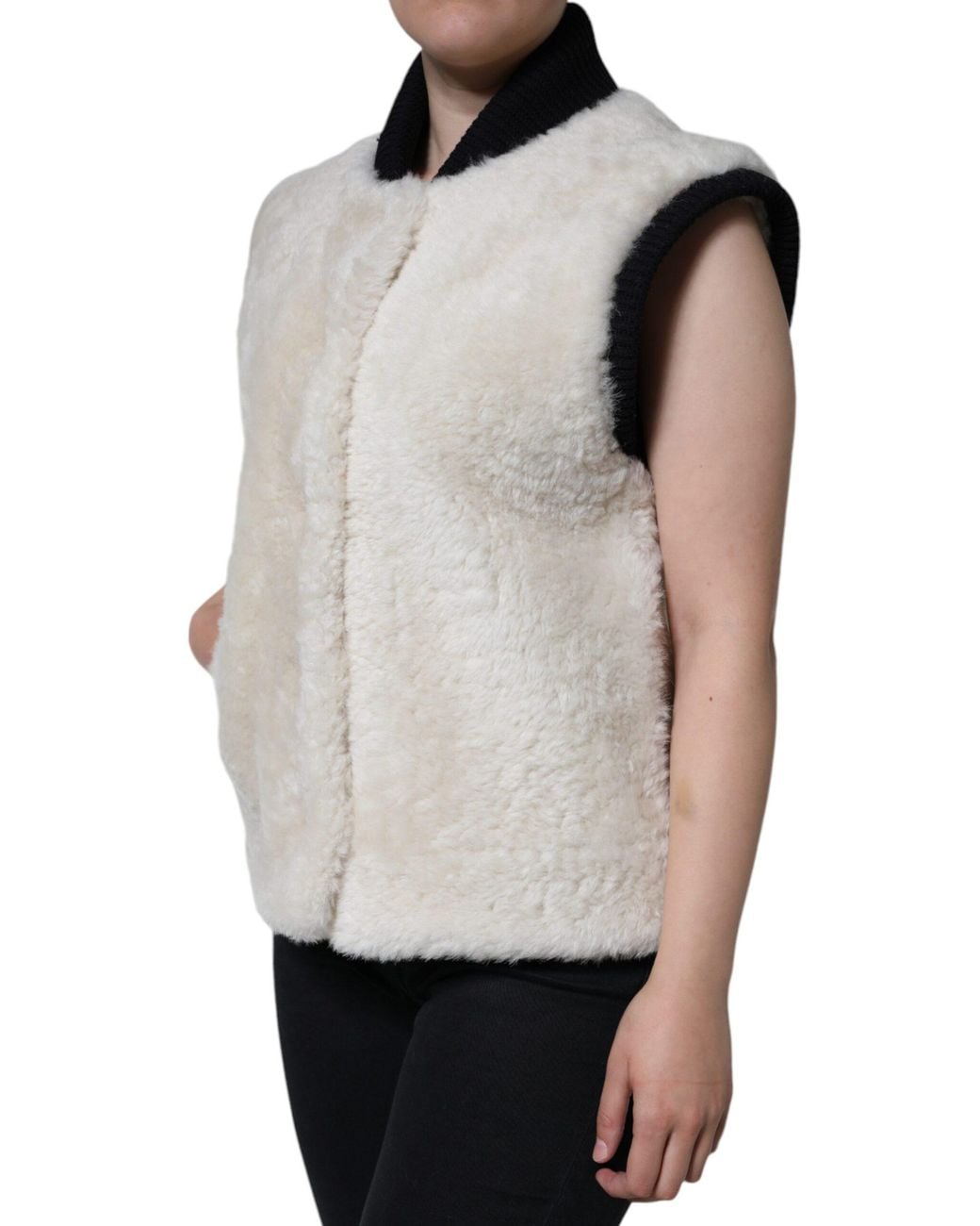 Burberry Gray White Warrenford Shearling Leather Vest Coat Jacket