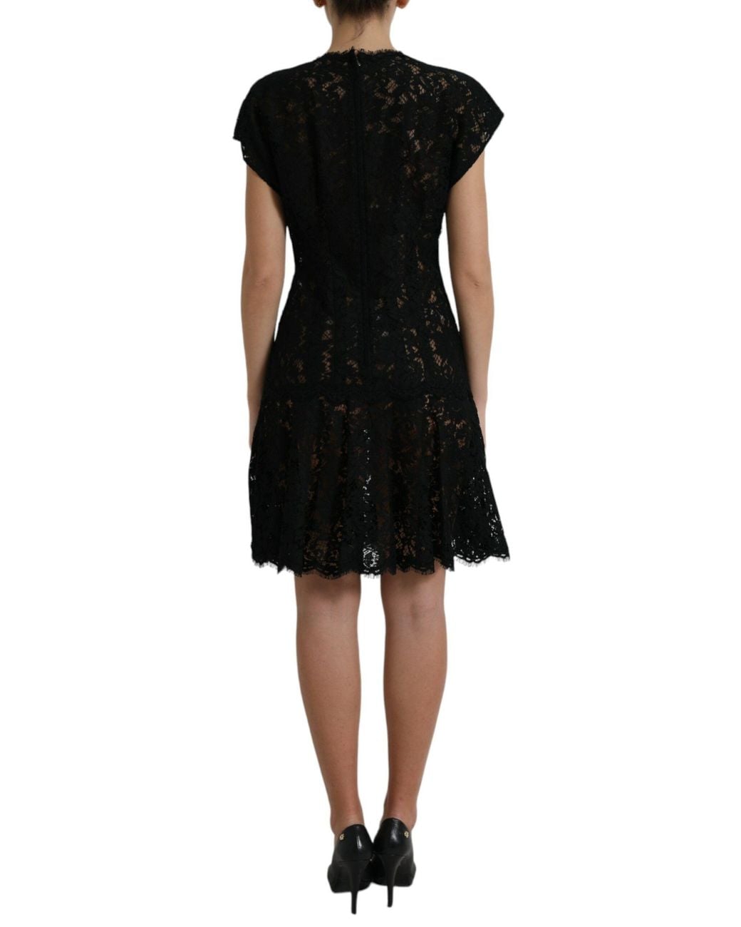 Dolce & Gabbana Black Floral Lace Cotton A-Line Mini Dress