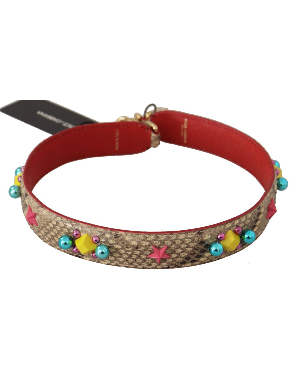 Dolce & Gabbana Red Python Leather Crystals Shoulder Strap