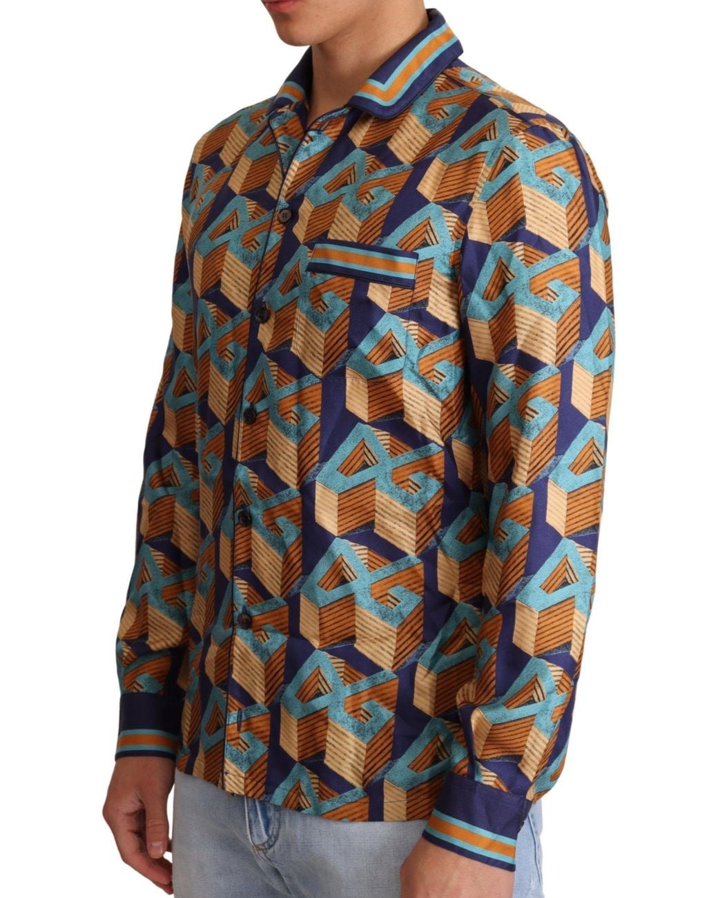 Dolce & Gabbana Blue Dg Logo Silk Top Shirt for men