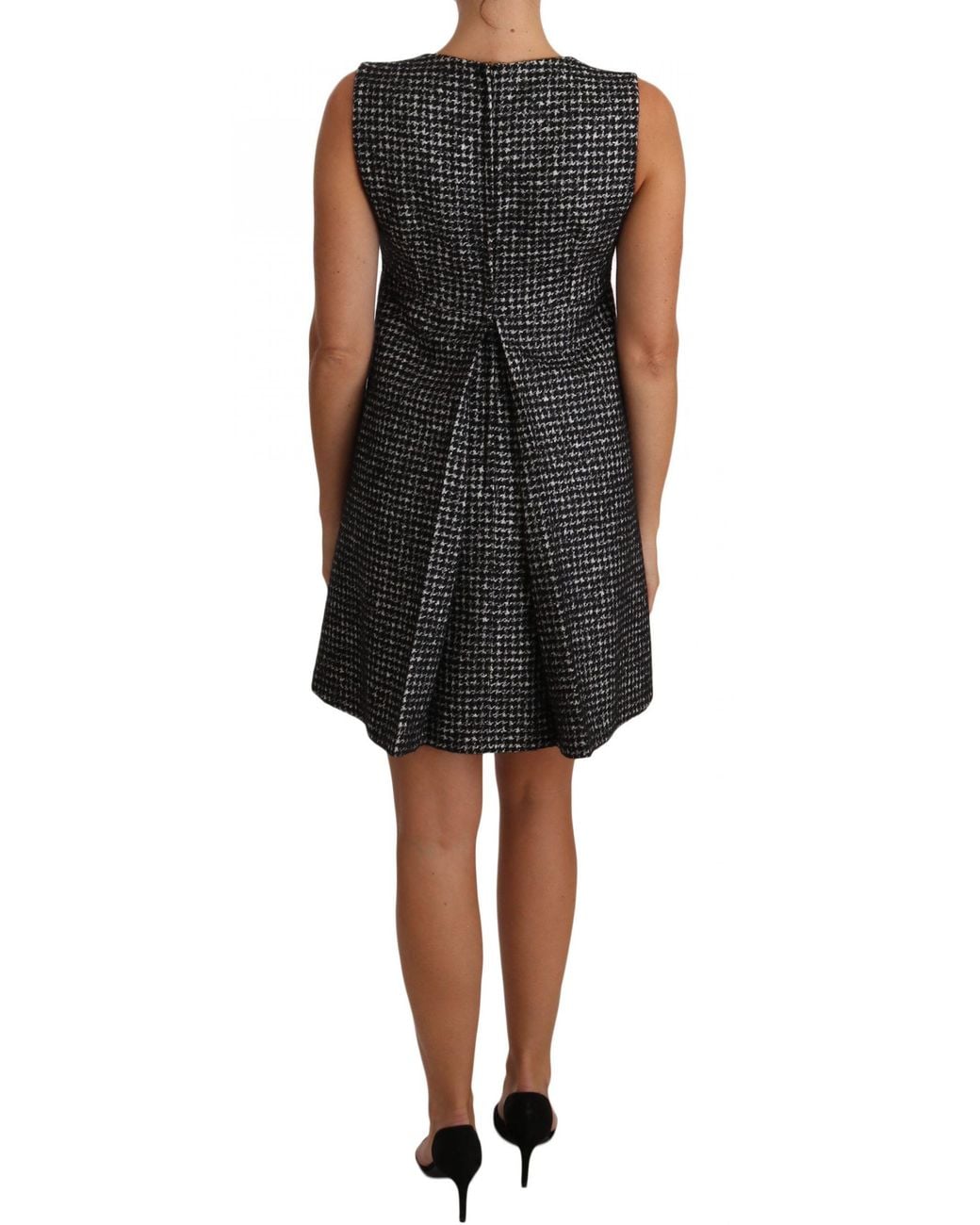 Dolce & Gabbana Black Houndstooth Floral Appliqué Shift Mini Dress