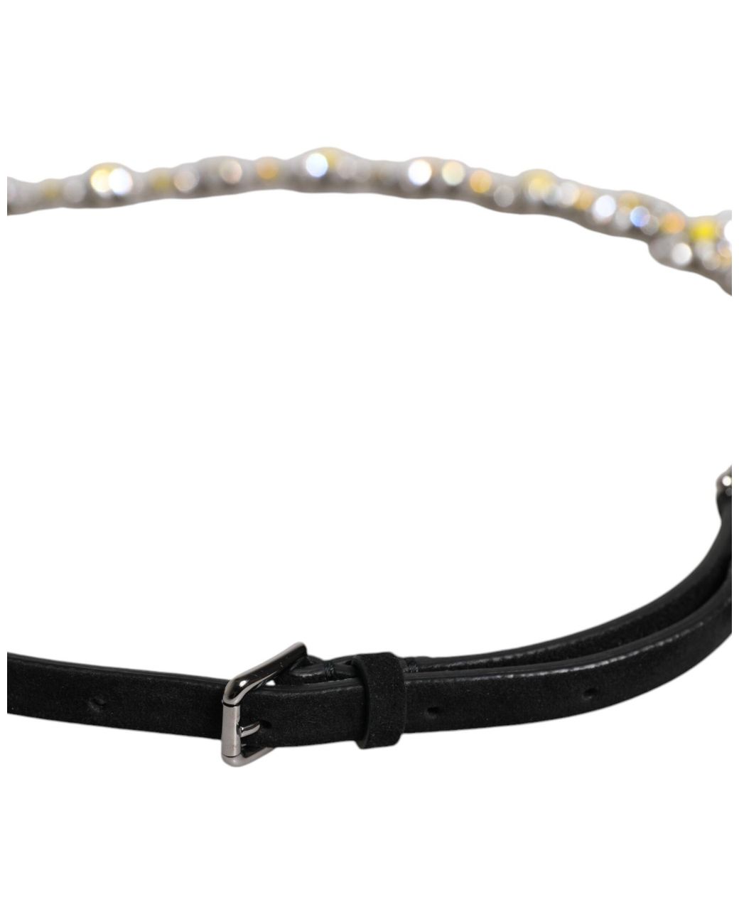 Dolce & Gabbana Black Leather Daisy Crystal Embellish Waist Belt for men