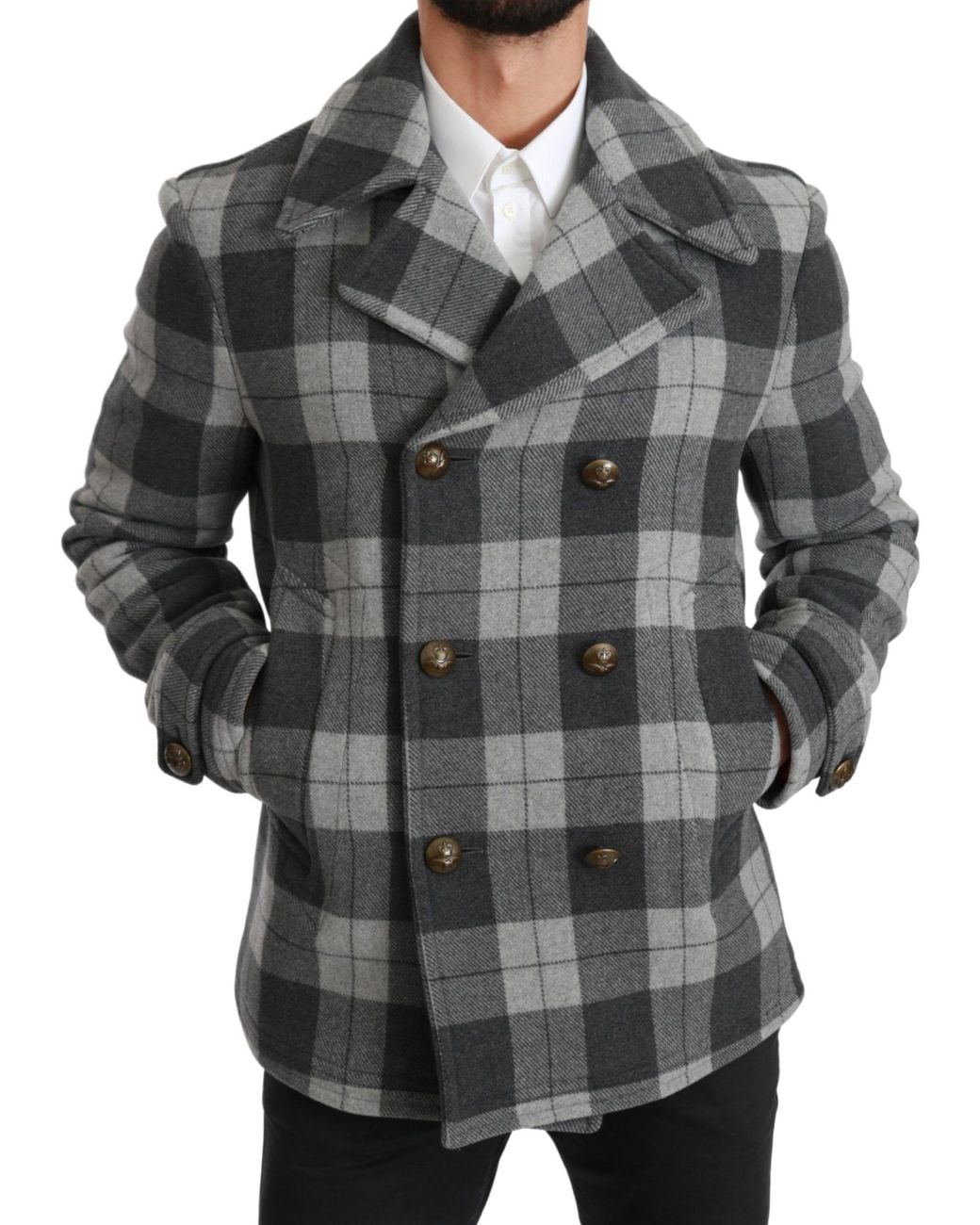 Dolce & Gabbana Gray Check Wool Cashmere Coat Jacket Clothing for men