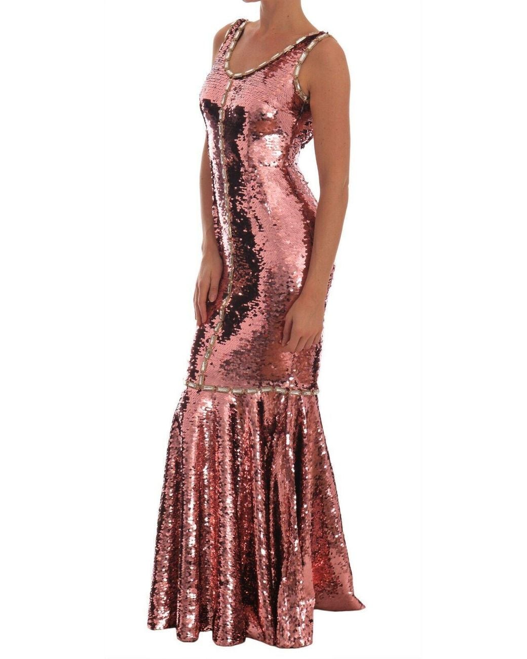 Dolce & Gabbana Red Pink Sequined Sheath Crystal Dress Gown
