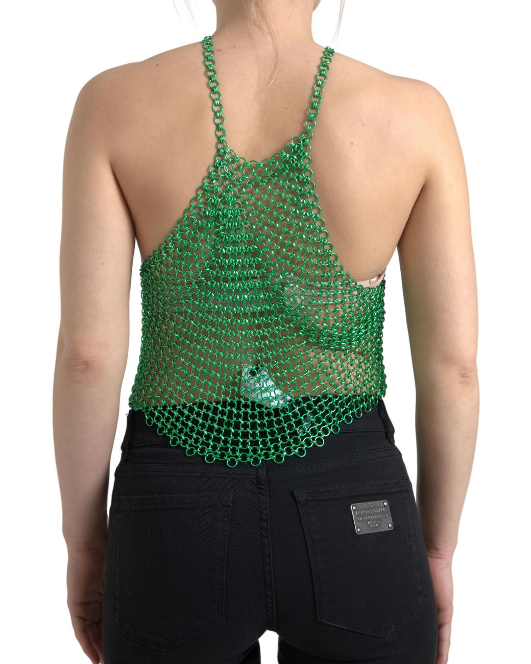 Dolce & Gabbana Green Aluminum Sleeveless Halter Cropped Tank Top