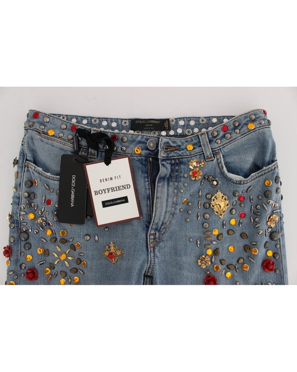 Dolce & Gabbana Blue Crystal Roses Heart Embellished Jeans