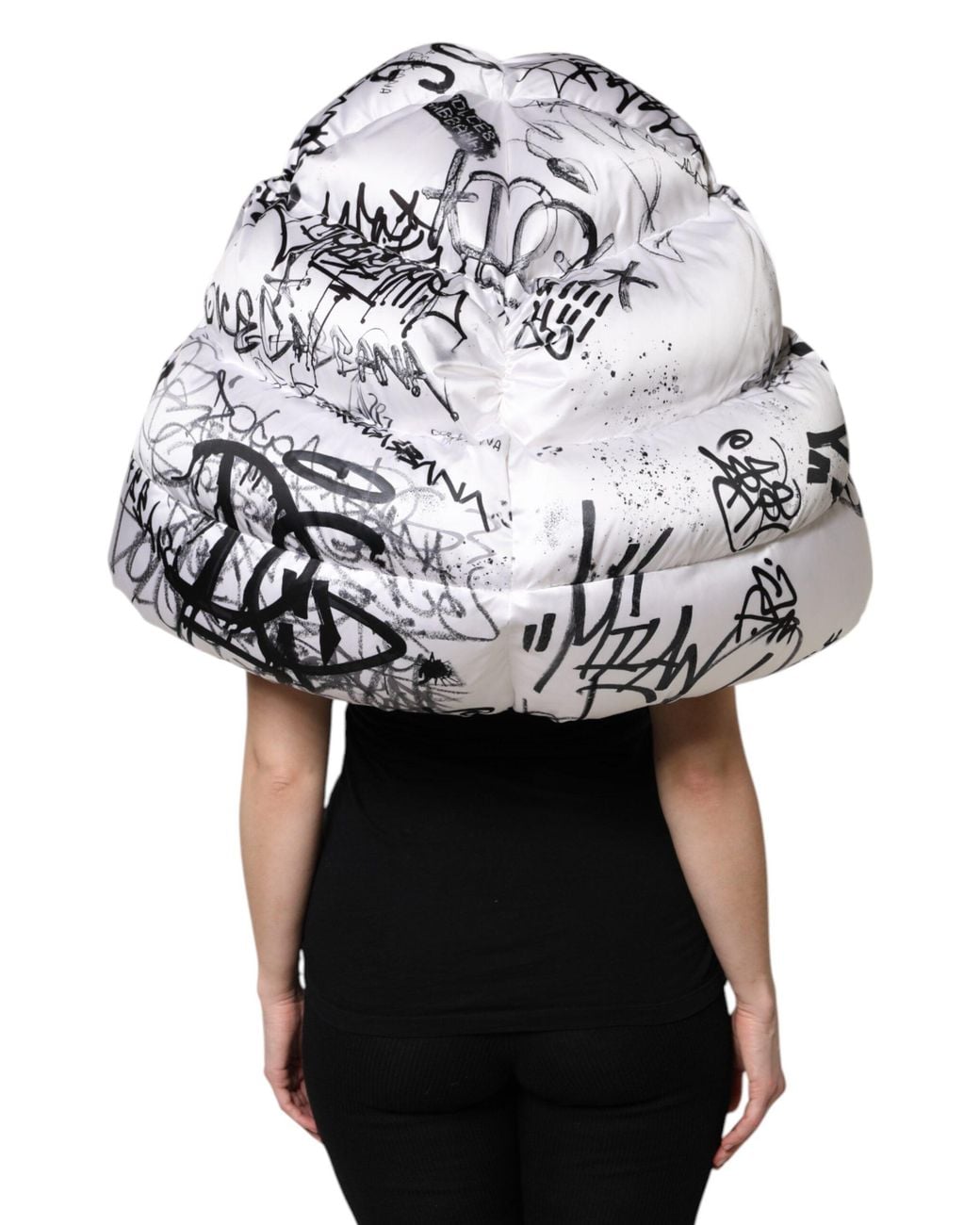 Dolce & Gabbana White Polyester Printed Hood Quilted Hat
