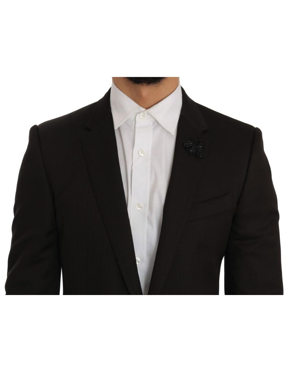 Dolce & Gabbana Black Brown Wool Crystal Bee Slim Fit Martini for men