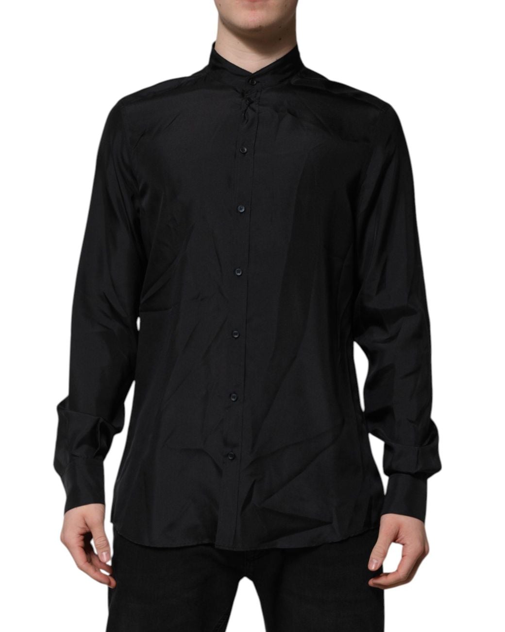 Dolce & Gabbana Black Dark Silk Martini Formal Dress Shirt for men