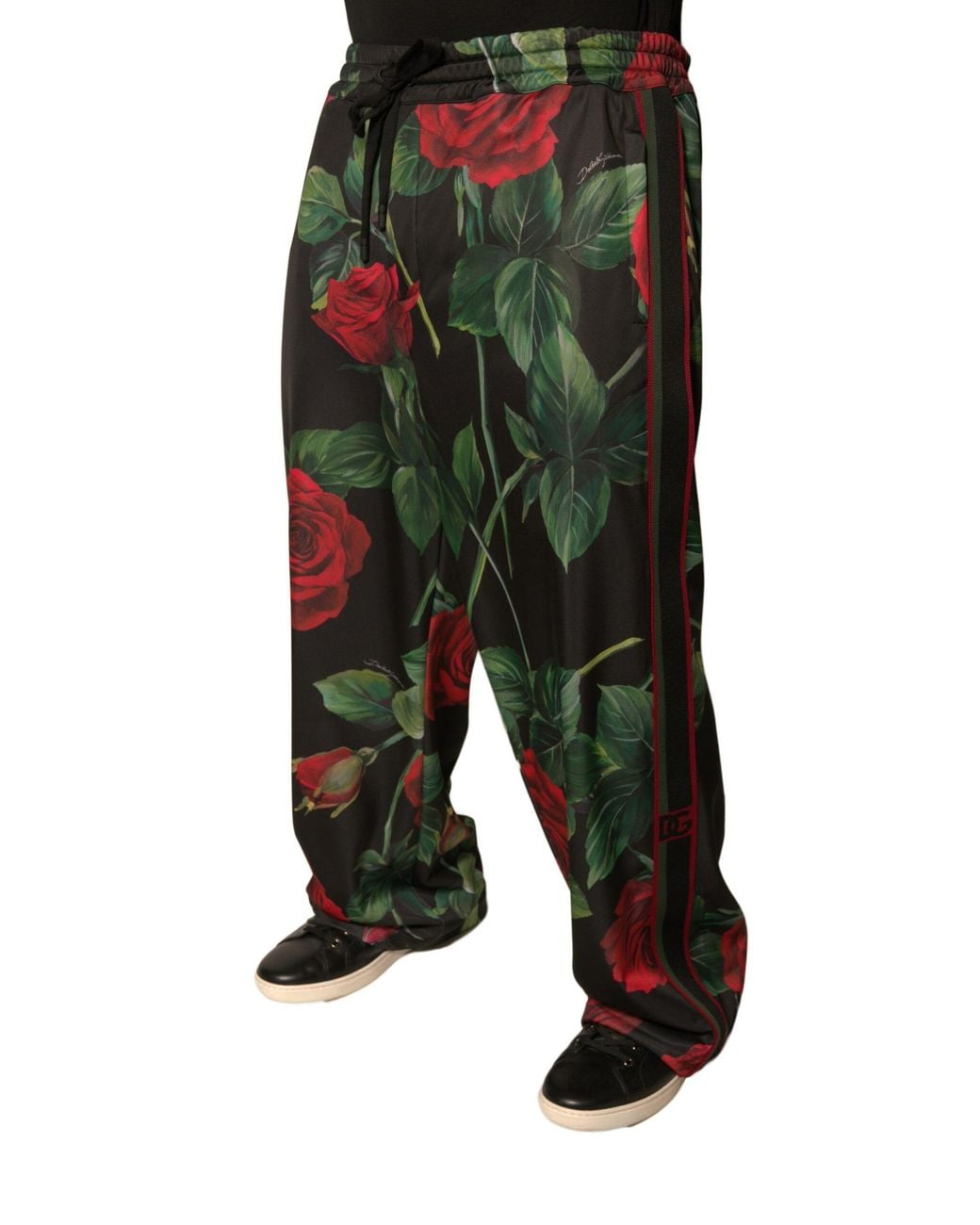 Dolce & Gabbana Black Floral Polyester Jogger Sweatmen's Pants for men